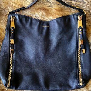 Michael Kors black leather dual zipper tote